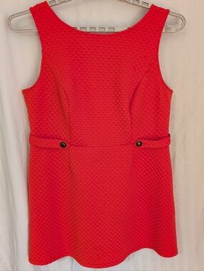 ModCloth Bright Red Orange Coral Textured Sleeveless Mini Dress Shift 60s Retro